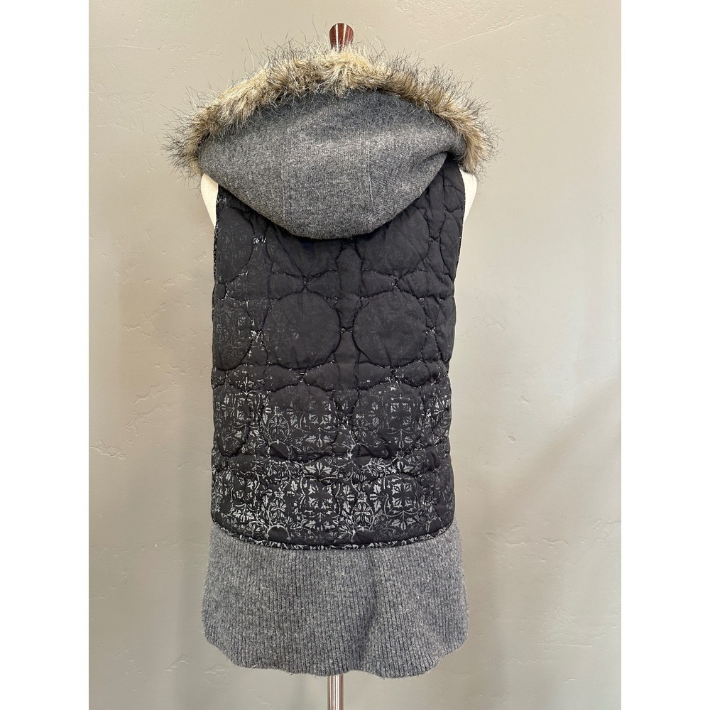 Empyre Reversible Quilted Hooded Vest Large Lambswool Grey Faux Fur Trim Boho - Picture 4 of 16